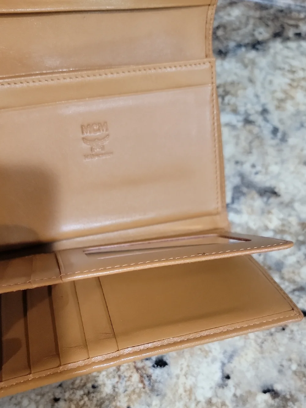 MCM Cognac Cream  Black Visetos Tri-fold Wallet - Picture 9 of 11
